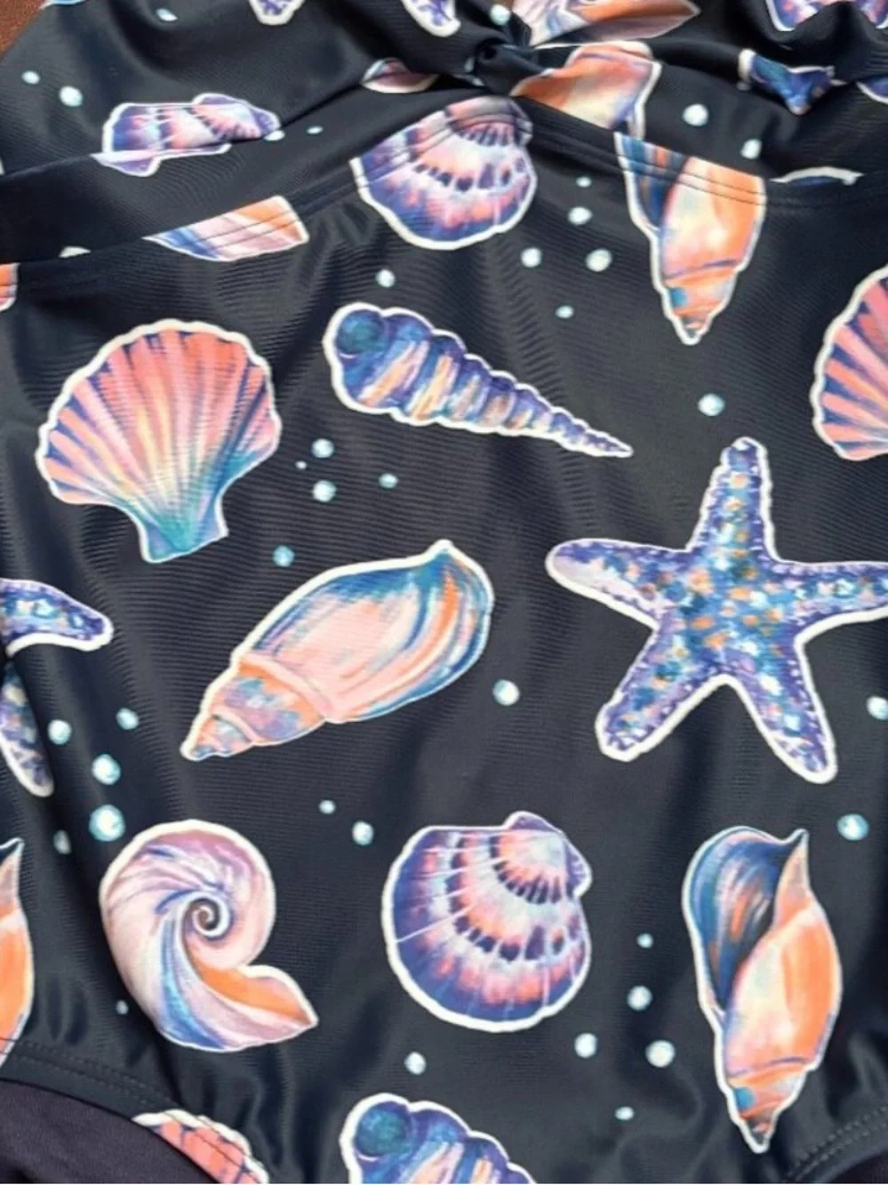 NWOT Lands' End Galaxy Shell One-Piece Swimsuit Seashells Front Twist Navy